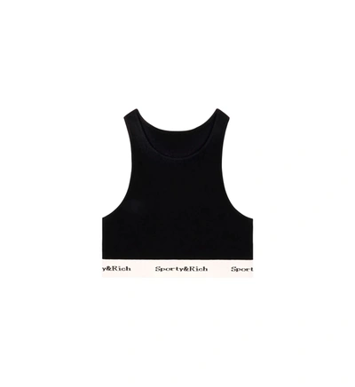 Sporty And Rich Serif Logo Ribbed Tank Top In Black