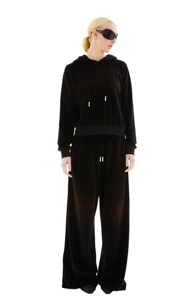 Acne Studios Velour Hooded Sweater In Black