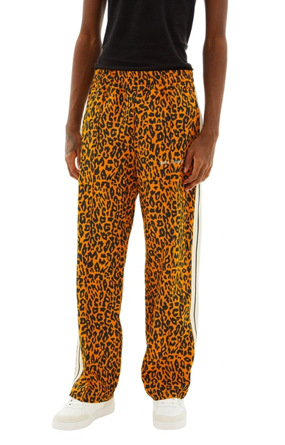 Palm Angels Cheetah Linen Blend Track Pants In Orange/black