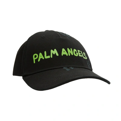 Palm Angels Seasonal Logo Cap In Black/green Fluo