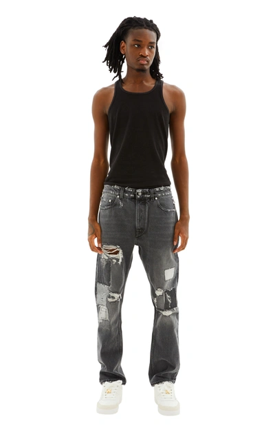 Palm Angels `dw Destroyed` 5-pocket Jeans In Black/off White