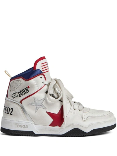 Dsquared2 Logo-print High-top Sneakers In Bianco+rosso+blu