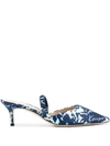 Kenzo Signature Flower Camo Print Kitten Heel Mules In Blue