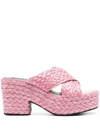 Sergio Rossi Raffia Woven Crossover Mules In Light Pink