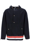 Thom Browne Anorak In Fresco Lana Con Banda Tricolore In Blue