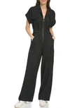 DKNY FRONT ZIP TWILL JUMPSUIT