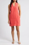 Tommy Bahama Two Palms Double Ruffle Linen Shift Dress In Bright Coral