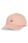 Moncler Logo Cotton Baseball Cap In Pink