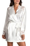 In Bloom By Jonquil Love Me Now Lace Trim Satin Robe In Ivory