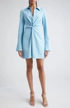 Cinq À Sept Mckenna Front Twist Long Sleeve Mini Shirtdress In Agua Fria