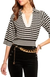 Ramy Brook Azaria Striped Knit Blouse In Black/ Ivory Stripe