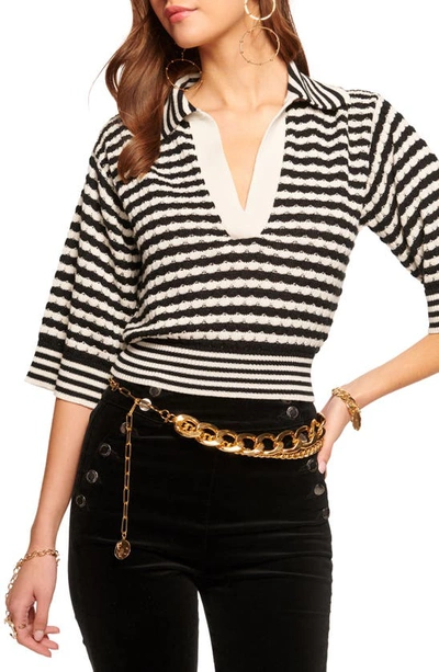 Ramy Brook Azaria Striped Knit Blouse In Black/ivory