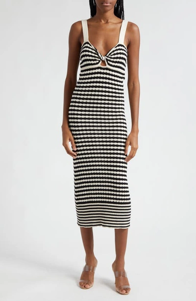 Ramy Brook Jessa Striped Knit Midi Dress In Black Stripe