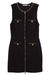 ALICE AND OLIVIA LACHLAN FRONT ZIP SLEEVELESS TWEED DRESS