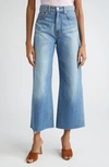 Veronica Beard Taylor Raw Hem High Waist Crop Wide Leg Jeans In Enough Said