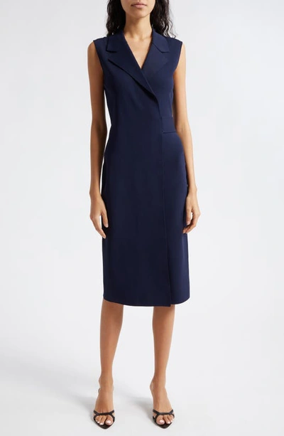 Reiss Elle Sleeveless Workwear Knit Dress In Blue