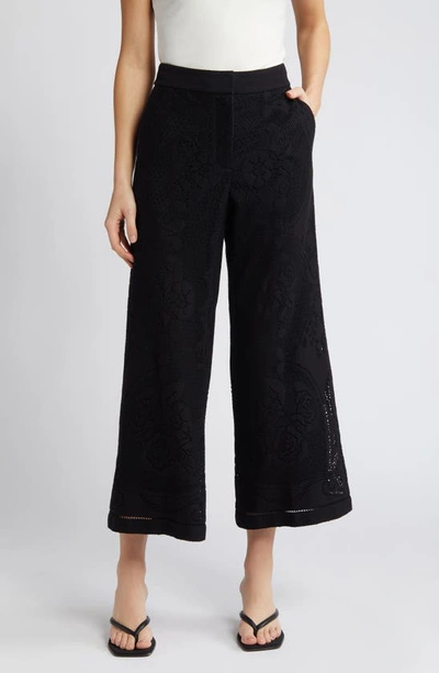 Kobi Halperin Anisa Lace Wide Leg Crop Pants In Black