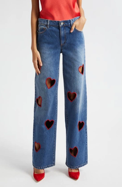 ALICE AND OLIVIA KARRIE EMBROIDERED HEART CUTOUT NONSTRETCH JEANS