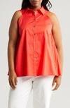 Harshman Ziva Sleeveless Button-up Shirt In Poppy Red