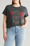 LUCKY BRAND ROSE HAMSA EMBELLISHED COTTON GRAPHIC T-SHIRT