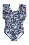 Rufflebutts Kids' Moonlit Meadow Butterfly Sleeve One-piece Swimsuit In Blue