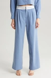 Wayf Preston Wide Leg Trousers In Chambray Blue