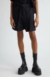 SACAI PINSTRIPE BELTED PLEATED SHORTS