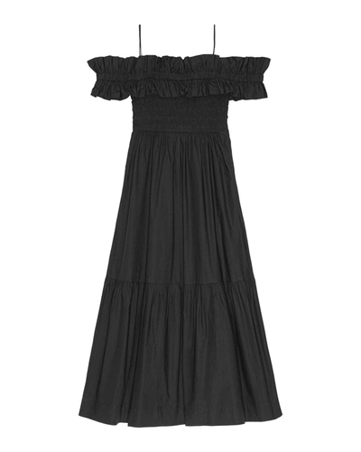 Ganni Cotton Poplin Long Smock Dress In Black