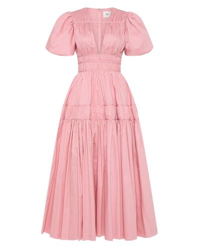 Aje Fallingwater Ruched Midi Dress In Pink