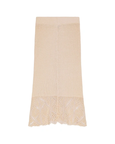 Ganni Thin Cotton Lace Midi Skirt In Cream