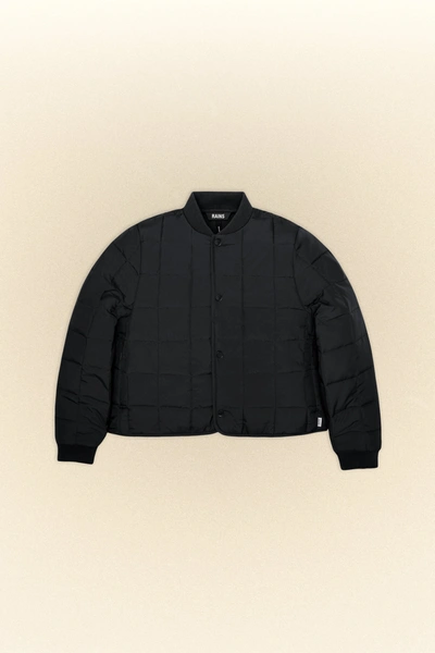 Rains Black Quilted Bomber Jacket