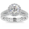 Pompeii3 1 1/2 Ct Diamond Halo Engagement Wedding Ring Set 14k White Gold Enhanced In Multi