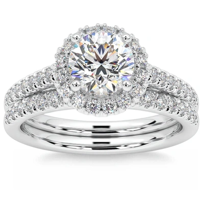 Pompeii3 1 1/2 Ct Diamond Halo Engagement Wedding Ring Set 14k White Gold Enhanced In Multi