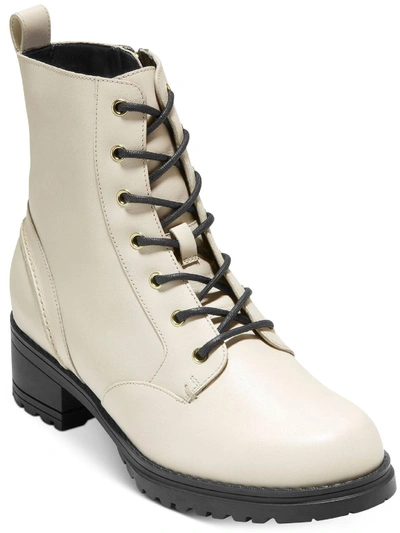 Cole Haan Camea Womens Zipper Combat & Lace-up Boots In White