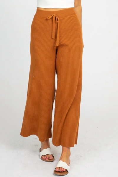 Avvio La Rib Knit Flare Pants In Caramel In Brown