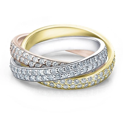 Pompeii3 14k Tri Gold 2 5/8ct Rolling Ring Diamond Eternity Wedding Band Lab Grown In Silver