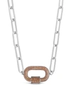 Sterling Forever Pave Cz Carabiner Linked Lock Necklace In Silver