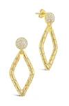 Sterling Forever Geoetric Cz Diamond Drop Stud Earrings In Gold