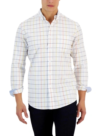 Club Room Mens Collared Window Pane Button-down Shirt In White