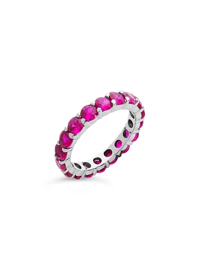 Sterling Forever Sterling Silver Rainbow Cz Eternity Band Ring In Pink