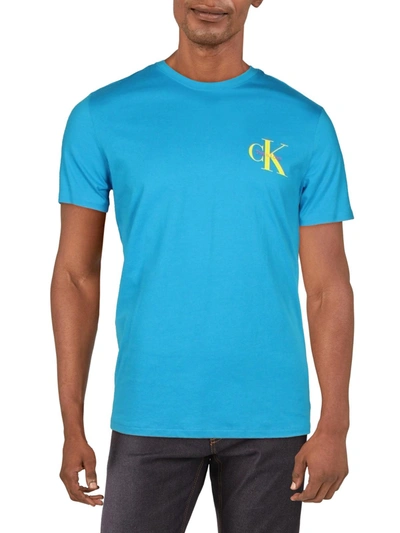 Calvin Klein Mens Logo Crewneck Graphic T-shirt In Blue