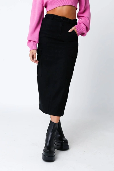 Olivaceous Cargo Midi Skirt In Black