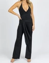Blue Blush Halter Ruche Front Jumpsuit In Black In Black