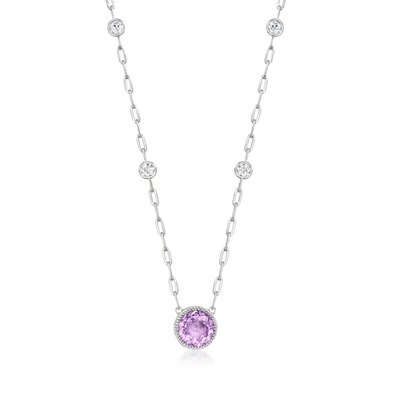 Ross-simons Amethyst Paper Clip Link Necklace With White Topaz In Sterling Silver In Purple