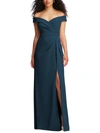 After Six Off The Shoulder Crepe Gown In Blue