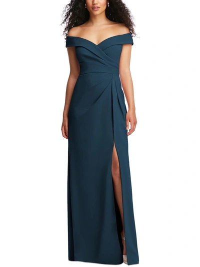 After Six Off The Shoulder Crepe Gown In Blue