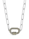 STERLING FOREVER PAVE CZ CARABINER LINKED LOCK NECKLACE