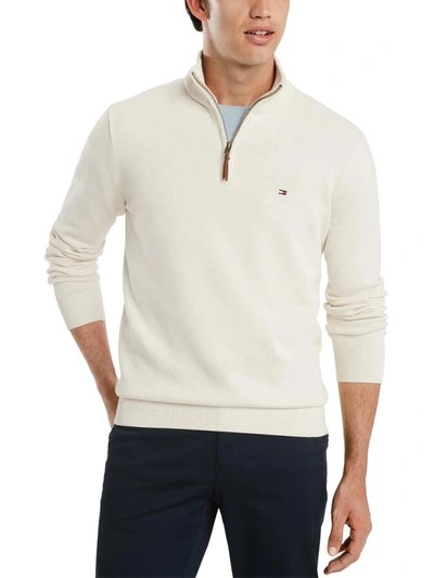 Tommy Hilfiger Men's Essential Embroidered Logo 1/4-zip Mock Neck Sweater In White