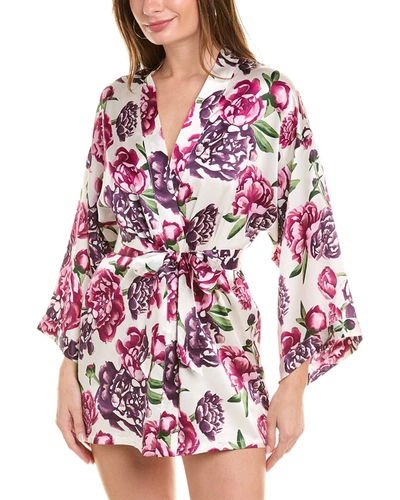 Journelle Celine Printed Classic Silk Robe In Pink