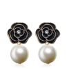 LIV OLIVER 18K GOLD FLOWER PEARL DROP EARRINGS